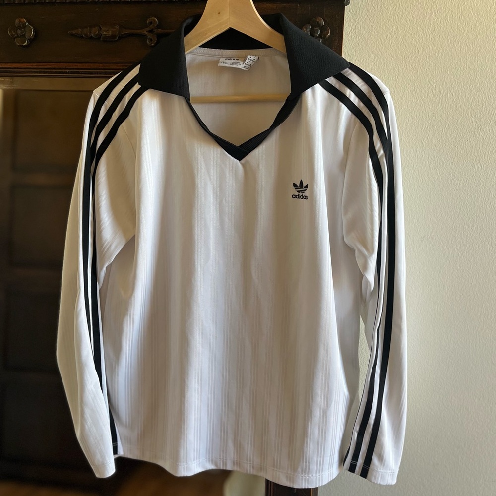 Adidas Black and White Striped Long Sleeve Top